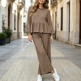 thumbnail image 6 of Asgosdo Women Two Piece Outfits Boho Grid Ruffle Long Sleeve Top and Wide Leg Pant with Pocket Casual Fall Winter Matching Lounge Sets, 6 of 6