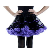 BellaSous Tulle Skirt with Contrast Ruffles Satin Accent Binding for Halloween Costume, Vintage Style, Party wear and Festive Look Crinoline (Black/Purple,One Size)