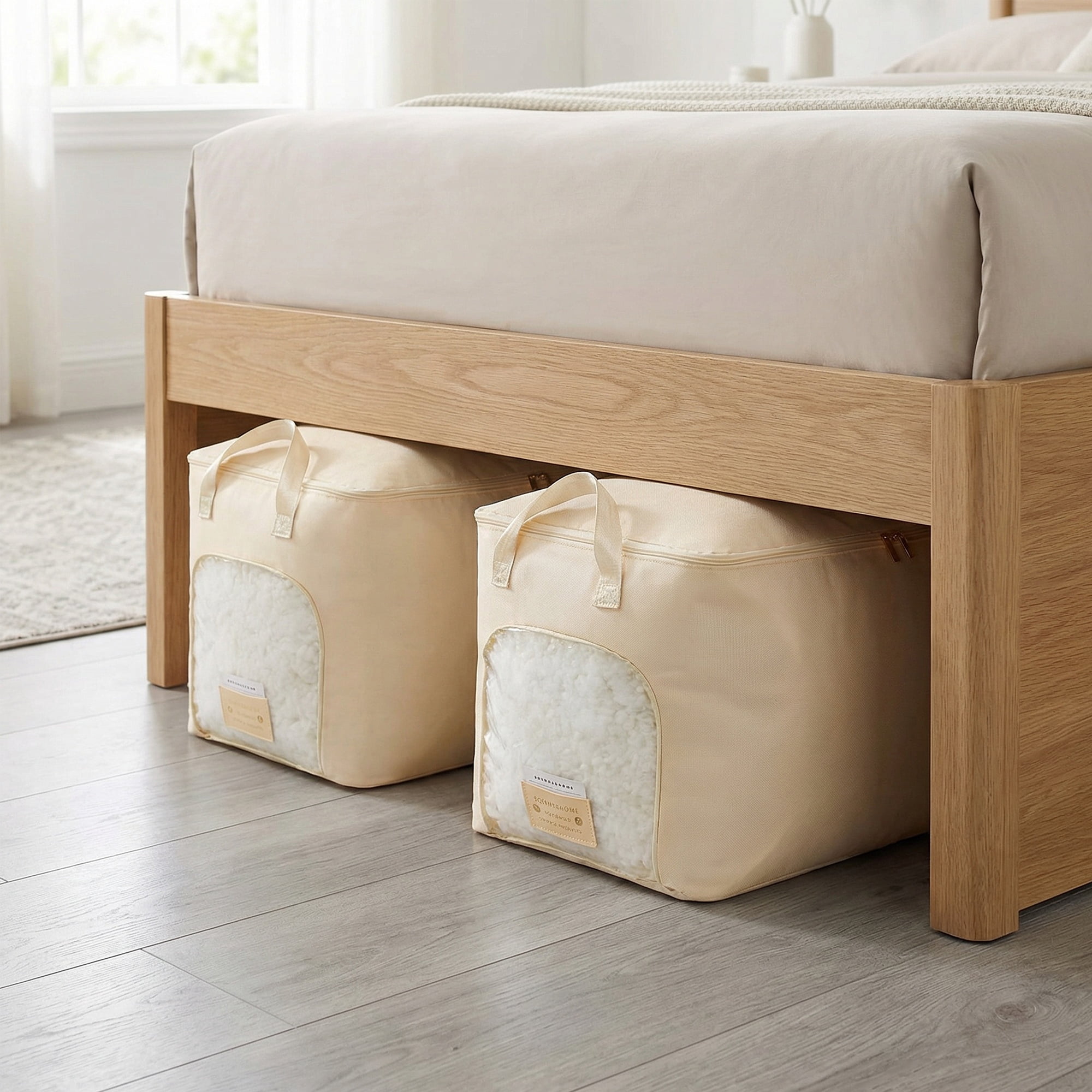 Unique Bargains Storage Bags with Handles for Organizing Bedroom Beige 11.8"x20.9"x13.8"