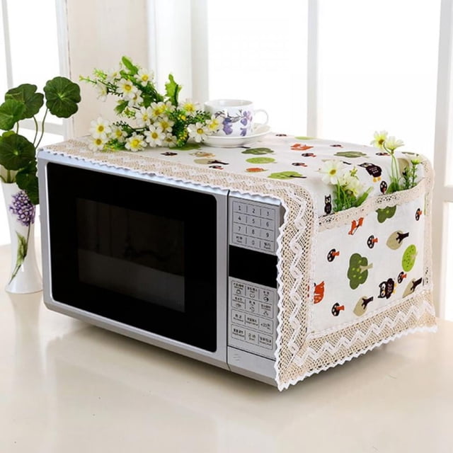 Anti-Slip Microwave Oven Dust Cover Decorative Appliance Cover with Pockets-h-