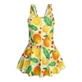thumbnail image 4 of COEQINE Girls Tank Neck One Piece Swimsuit with Skirt & Liner, Sleeveless Wide Straps V-Back Summer Swim Dress for Swim Lessons & Water Play, Ages 10-11, Orange Leaf Floral, 4 of 8