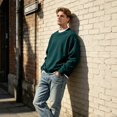 thumbnail image 6 of Men's Crew Neck Long Sleeve Solid Sweatshirt Lightweight Casual Pullover Comfortable Basic Top for Fall Winter Everyday Wear and Weekend Outings Dark Green 2XL, 6 of 7