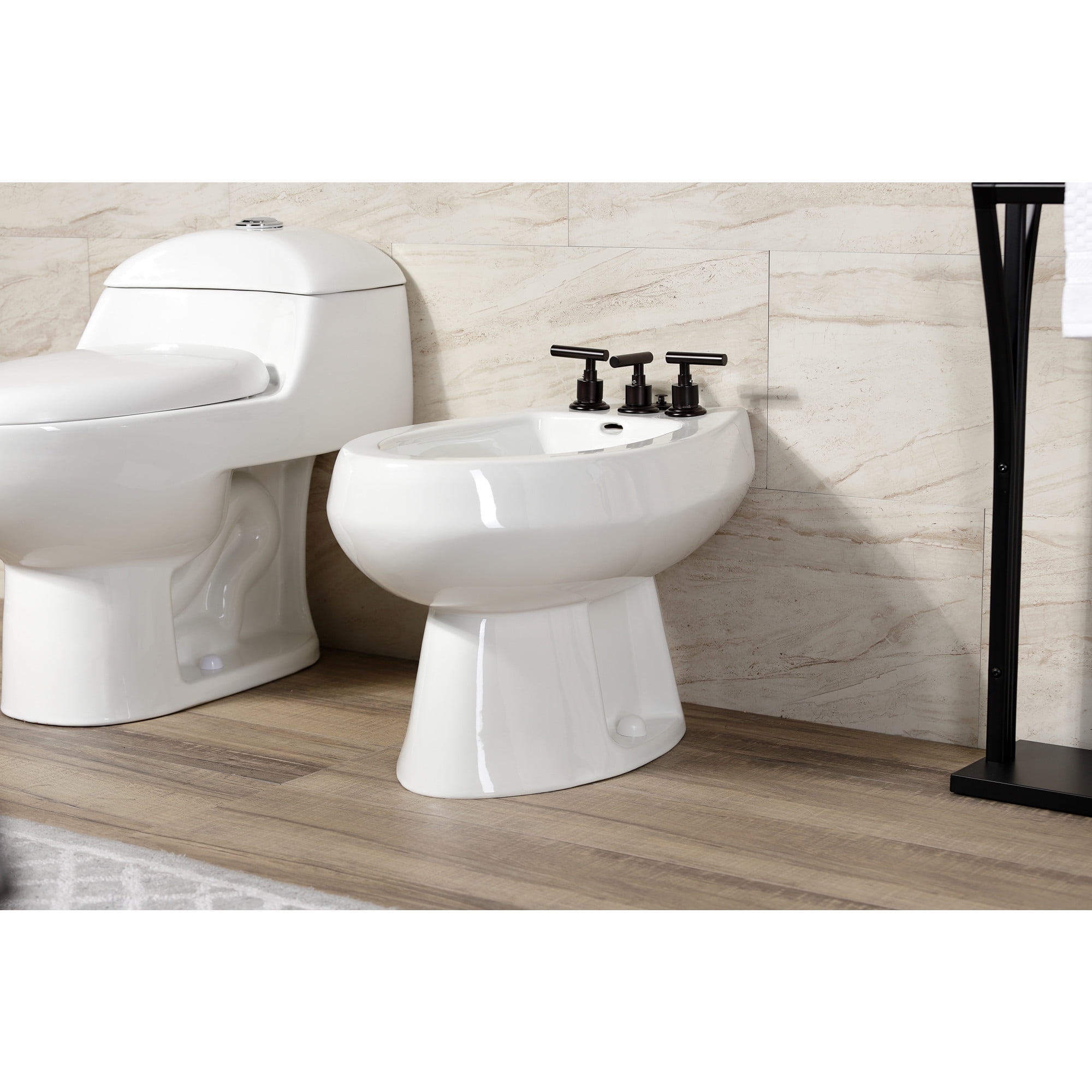 Kingston Brass KB6325CML Manhattan Three-Handle Bidet Faucet with Brass Pop-Up, Oil Rubbed Bronze