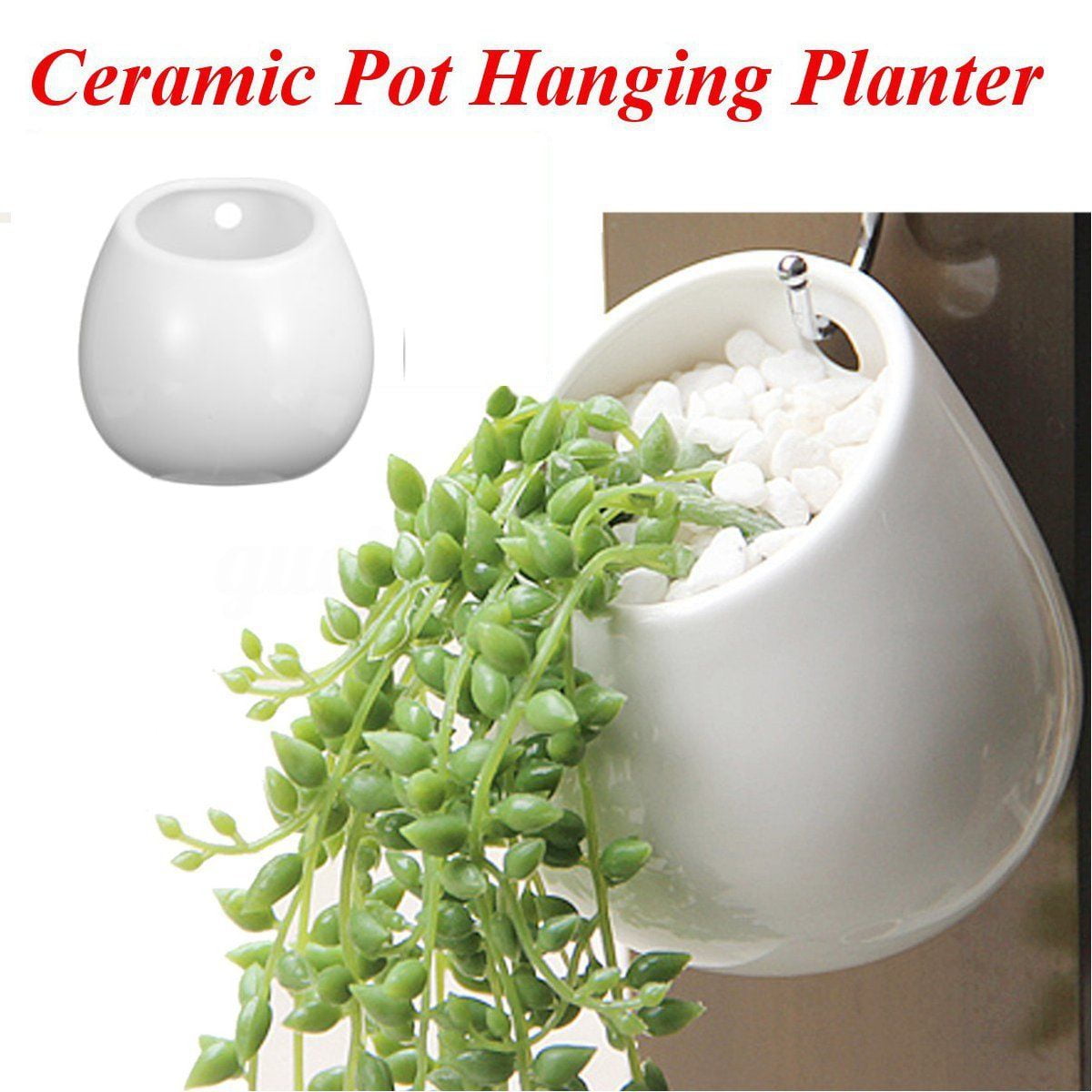 BEADCEST Hanging Planter Wall Plant Containers Whiteware 2pcs