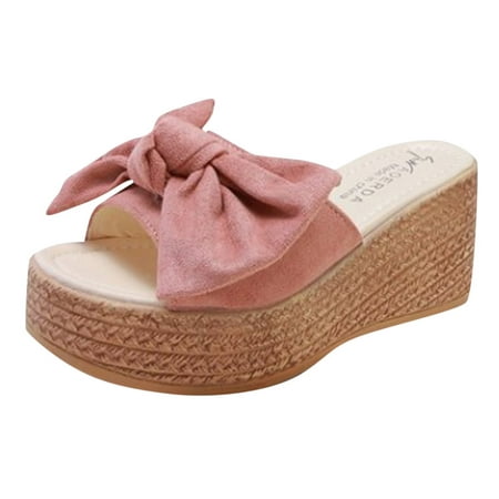 

Alueeu Women s slipper Fashion bow wedge slippers