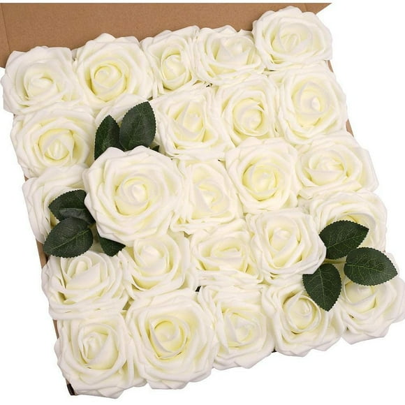 Timeless Elegance: Ivory White Roses, Artificial Rose Flowers for Romantic Floral Decor, Ideal for Wedding Centerpieces and Party Home Decor, Set of 50
