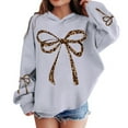 thumbnail image 2 of KKBOTIVE Bow Leopard Print Hoodies for Girls Casual Long Sleeve Sweatshirt for Kids Fall Winter Fashion Clothes ( Grey Size: 4-5 years ), 2 of 5