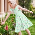 thumbnail image 6 of Girls Easter Dress Bunny Rabbit Floral Print Tiered A-Line Flutter Sleeve Soft Stretchy Polyester Spandex Multicolor Spring Church Party Dress 5-14 Years,Size 9 T, 6 of 7