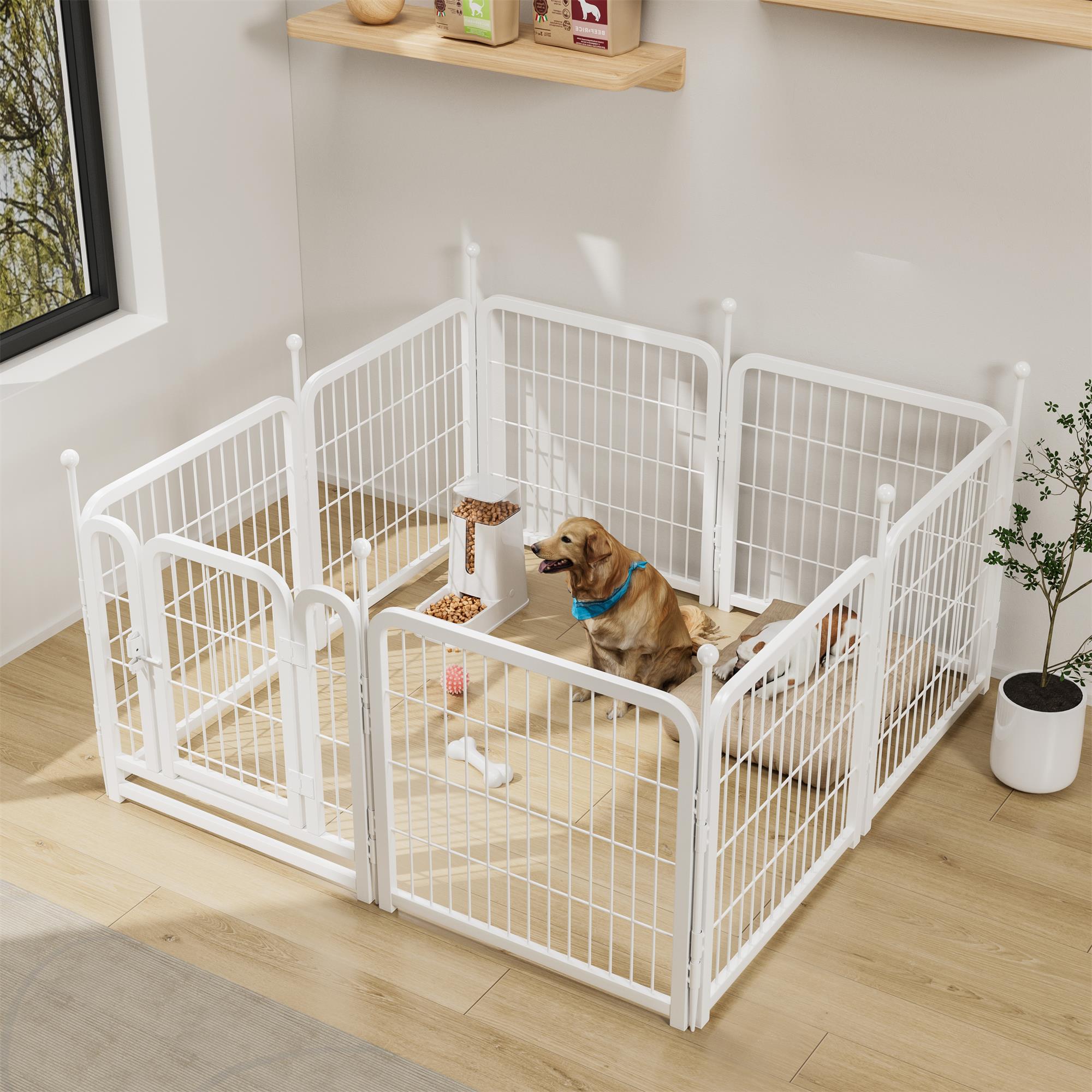 Pefilos Dog Playpen for Indoor, Yard, RV Camping, 24" 8 Panels Dog Fence for Puppy and Small Dogs, Outdoor Foldable Pet Exercise Pen, White