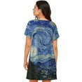 thumbnail image 3 of Horeoi The Starry Night Print Women's Short-sleeved Nightdress Breathable Cotton-like Material Loose A-line Knee-length, 3 of 6