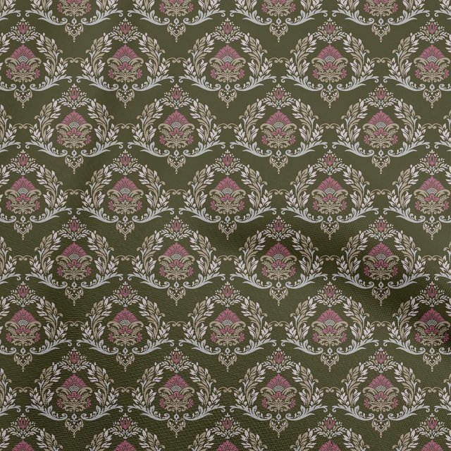 oneOone Polyester Spandex Dark Olive Green Fabric Damask Sewing Craft Projects Fabric Prints By Yard 56 Inch Wide