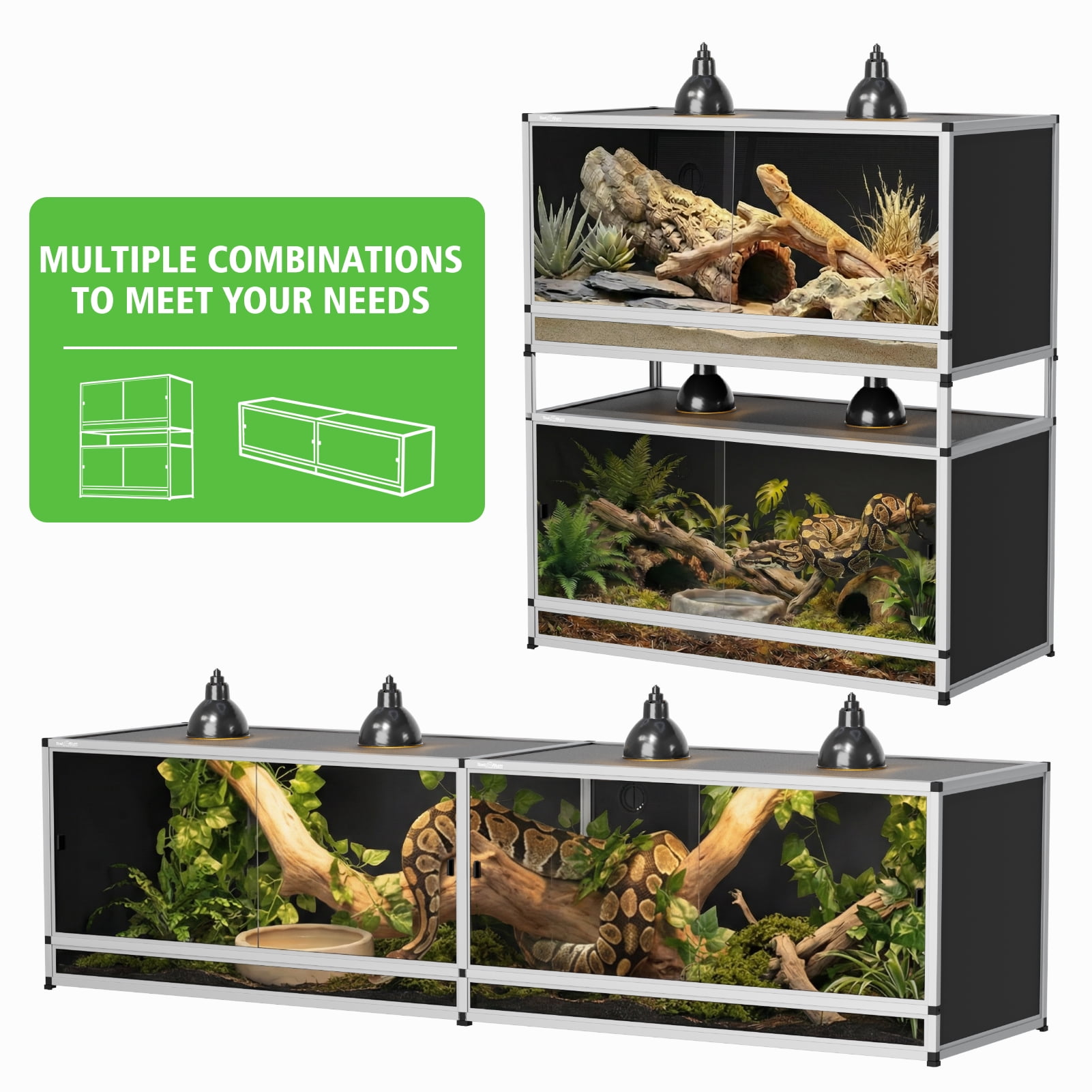 Toxirium 48x24x24 inch 120 gallon Stackable PVC Reptile Enclosure, Large Lizard Tank for Bearded Dragon, Lizard, Snake with Front Sliding Doors and Lock, Easy-Clean Terrarium