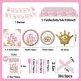 thumbnail image 2 of Xugoox 143pcs Princess Plates and Napkins Party Supplies Pink Princess Birthday Decoations for Gilrs with Paper Plates Napkins Cups Knifes Forks Spoons Tablecloth Banner Latex Balloons, 16 Guests, 2 of 5