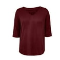 thumbnail image 6 of Zylanna Women's Pullover Sweaters, V-Neck Knitted 3/4 Sleeve Solid Color Casual Tops for Women Red, 6 of 7