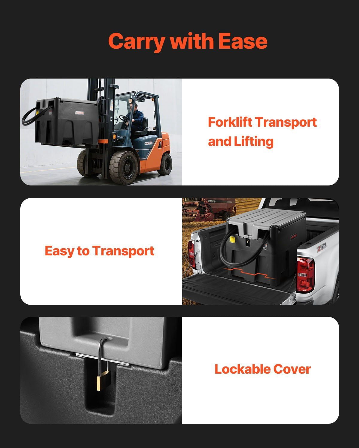 58 Gallon Portable Diesel Tank – Heavy Duty 12V Transfer Pump (10 GPM Flow Rate), Lockable Black Poly Tank – for Tractors, Trucks & Equipment – Includes Hose & Nozzle