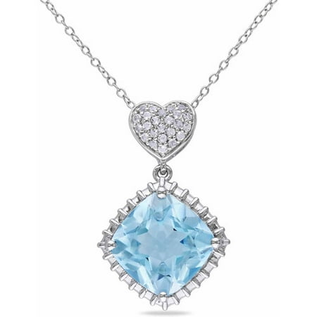 8-3/4 Carat T.G.W. Sky Blue Topaz and White Topaz Sterling Silver Halo Heart Pendant, 18