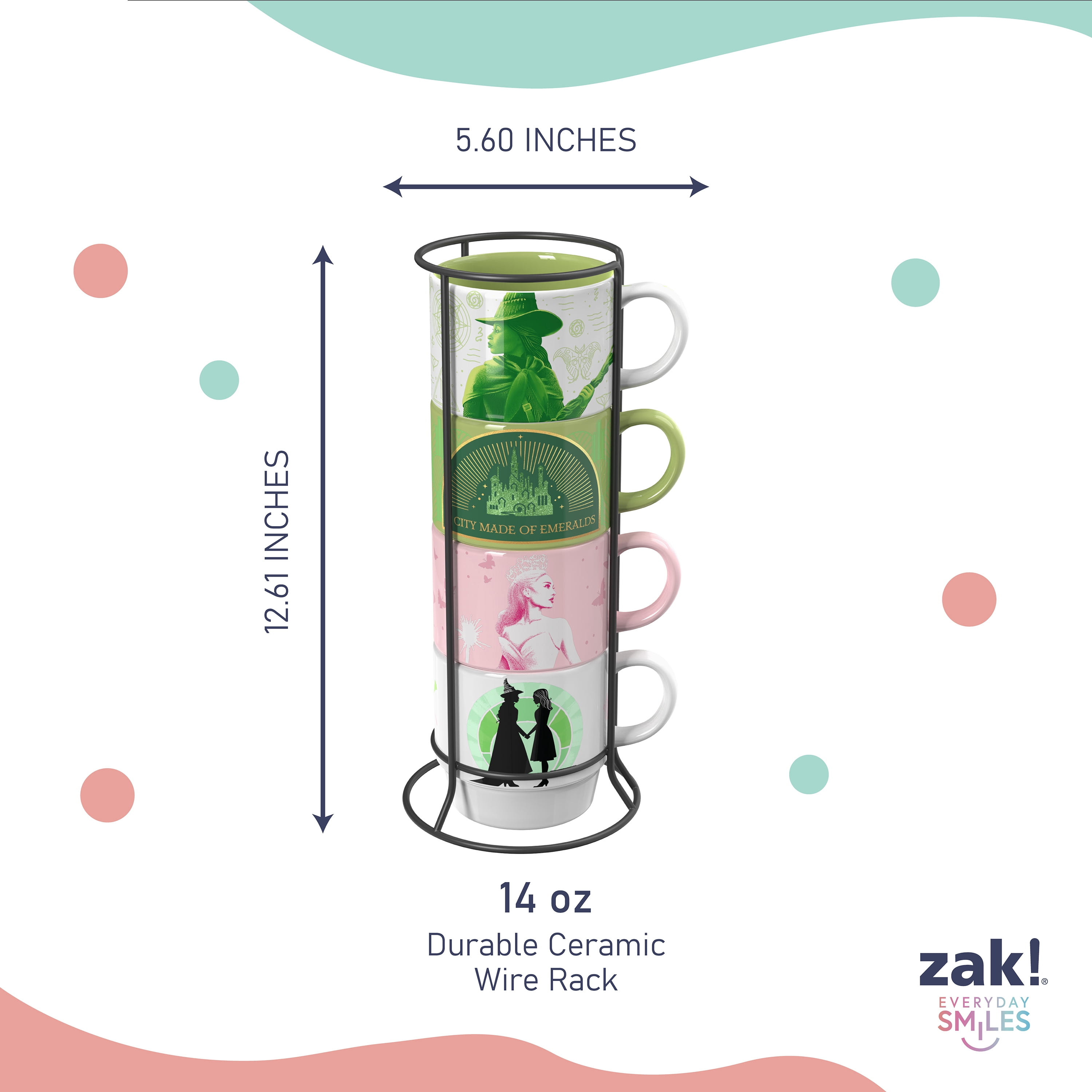 Zak Designs 14oz 4pc Wicked Ceramic Stacking Mugs in Wire Rack