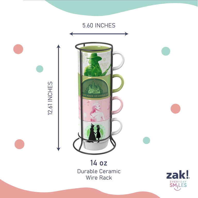 Zak Designs 14oz 4pc Wicked Ceramic Stacking Mugs in Wire Rack