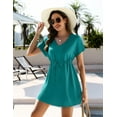 thumbnail image 2 of Oudiya Women Short Sleeve Swimsuit Coverup V Neck Bikini Beachwear Beach Cover Up Dress, XS-3XL, 2 of 6