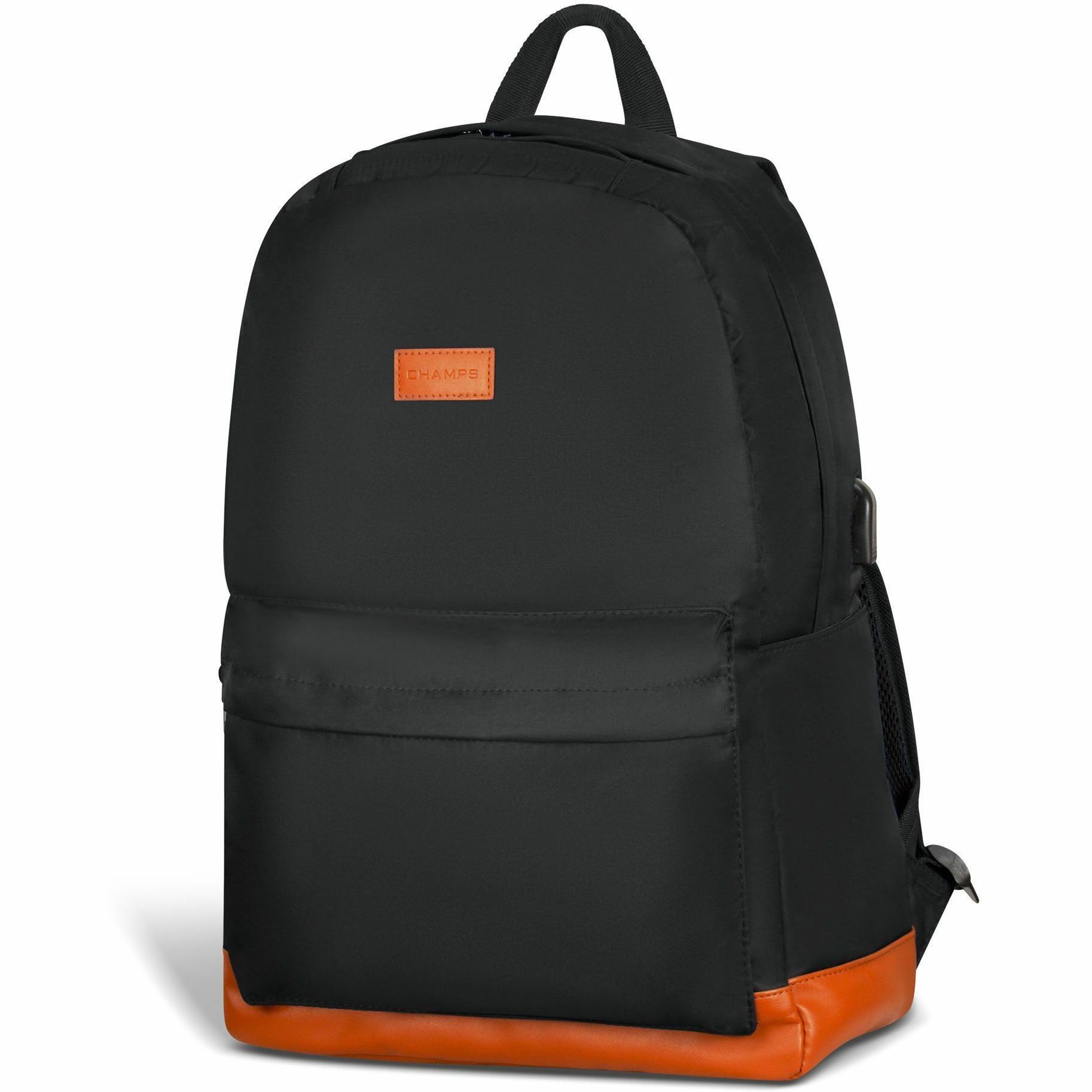 Champs Vintage Carrying Case (Backpack) for 11" to 15.6" Water Bottle, Notebook, Tablet, Glasses, Earphone, Travel, Black