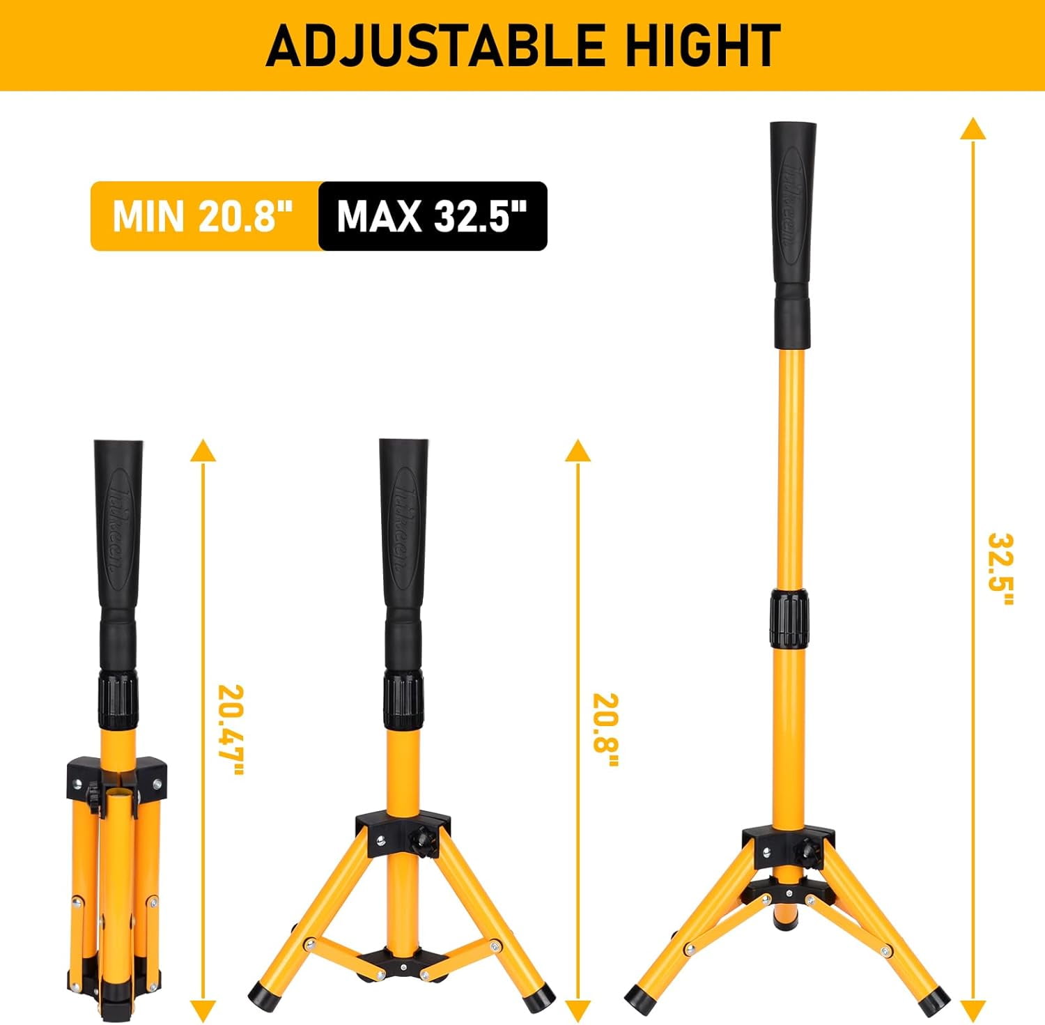 Adoreal Baseball Tee for Kids, Baseball Tee Baseball Batting Tee for Kids Softball & Baseball Practice Tee Easy Adjustable Height Portable Hitting Tee with Carry Bag（Yellow）