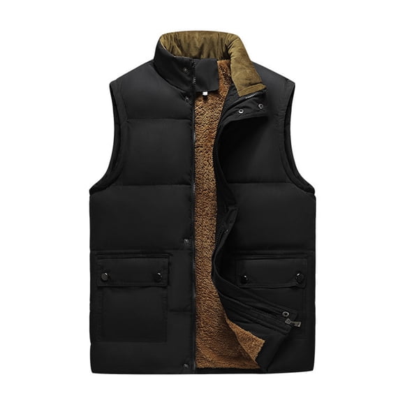 LNWUY (M-5XL) Men's Big and Tall Winter Warm Outdoor Padded Puffer Vest Thick Fleece Lined Zipper Sleeveless Jacket Black XL