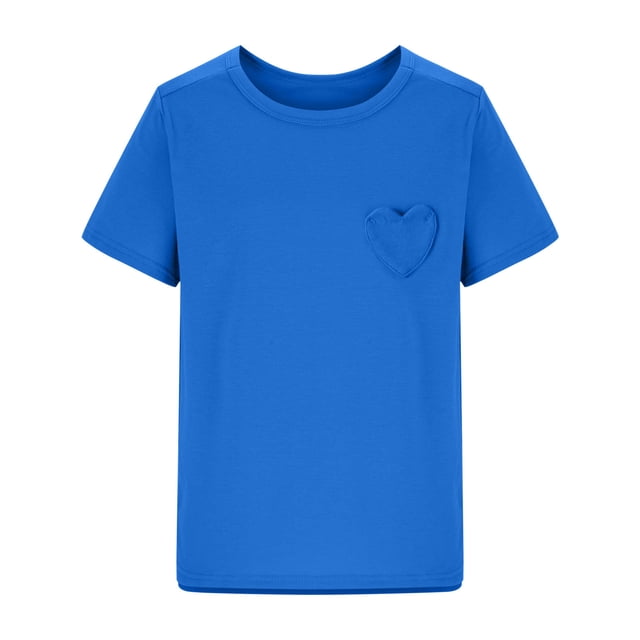 T-Shirt d'Été à Manches Courtes pour Filles, Col Rond, Ourlet, Tunique Douce, Hauts, T-Shirts, Bleu, 12-13 Ans