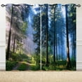thumbnail image 2 of Forest Curtains - Nature Landscape Theme Mystical Woodland Trees Sunrise Paths Scenery Scene Print Pattern Grommet Light Filtering Window Drapes for Bedroom Living Room 2 Panels 52 x 84 Inch, 2 of 6