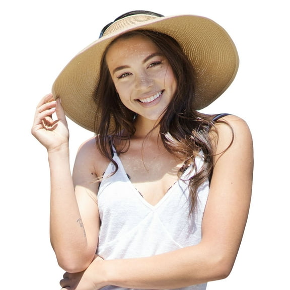 Simplicity Beach Roll-Up Beach Straw Sun Visor Hat with Bow, 283_Natural
