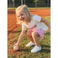 thumbnail image 4 of BemeyourBBs 2Pcs Toddler Baby Girls Summer Clothes Baseball Outfit Puff Short Sleeve Crew Neck Baseball Bow Embroidery T Shirt Tops and Elastic Waist Shorts Set, 4 of 9