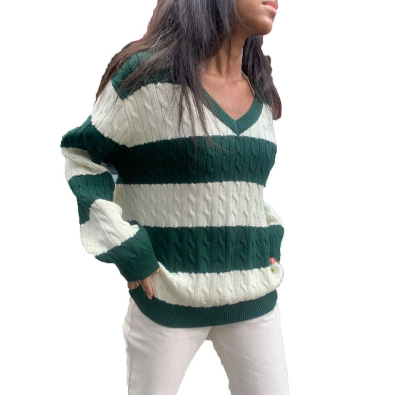 Womens Vintage Striped Argyle Plaid Sweaters Jumpers Oversized