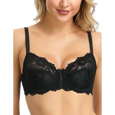 Wingslove Womens Sexy Lace Bra Underwire Non Padded Full Coverage Unlined Plus Size Bralette Black 40B