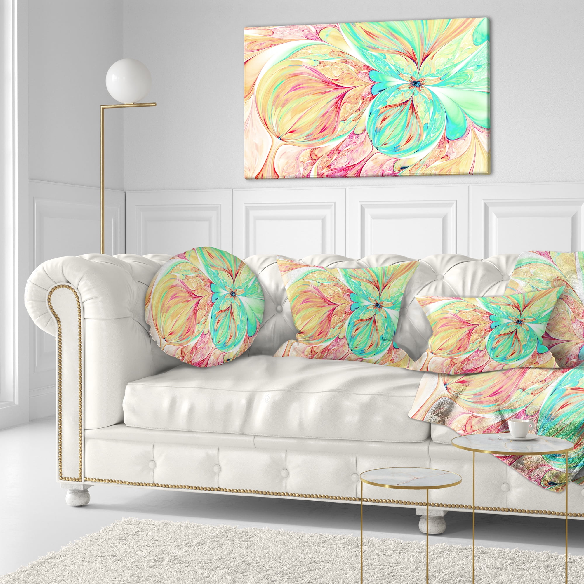 Designart Red Green Paper Flower - Floral Throw Pillow - 12x20