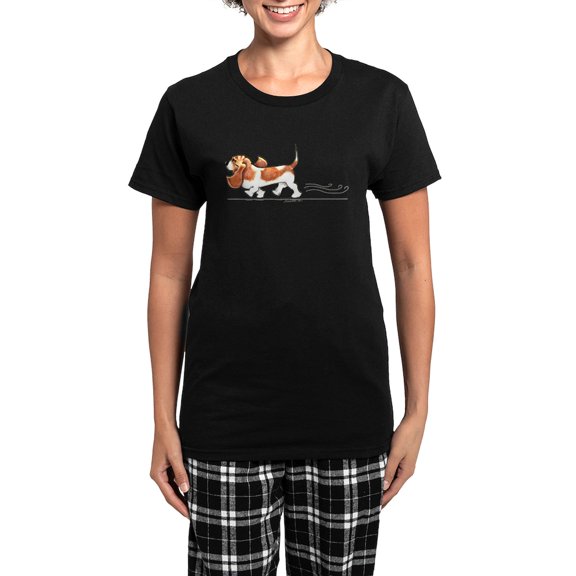CafePress - Basset Hound Places Women's Dark Pajamas - Women's Short Sleeve Print T-Shirt and Pants Dark Cotton Pajama Set