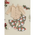 thumbnail image 2 of Suealasg 3Pcs Infant Girls Fall Winter Clothes Set Cold Shoulder Ribbed Romper and Print Flared Pants Headband Set 6M 12M 18M 24M Toddler Baby Girls Christmas Outfits, 2 of 9