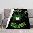 thumbnail image 2 of Durable Soft & Warm Flannel Blanket - Cozy Cartoon Green Cat Design with Stars & Musical Notes Perfect for Sofa Travel Bed & Chair, 2 of 7