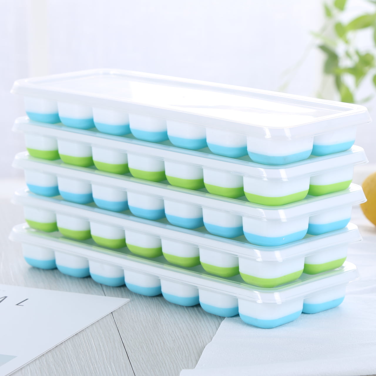 Updated Silicone Ice Cube Trays With Lid and Storage Bin, Easy-Release 2 *  32 Small Nugget Ice Tray with Spill-Proof Cover&Bucket,Ice Molds Maker for