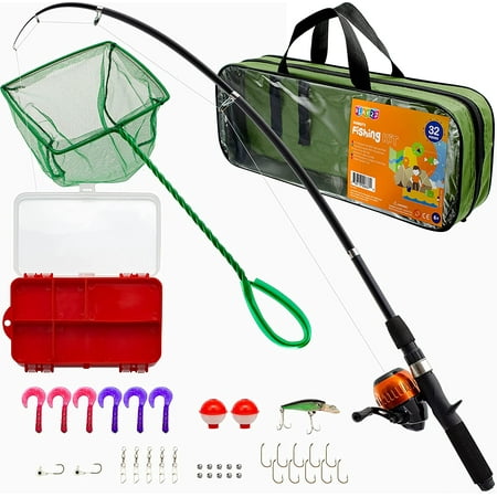 Play22 Fishing Pole For Kids - 32 Set Kids Fishing Rod Combos - Kids Fishing Poles Includes Fishing Tackle Fishing Gear Fishing Lures Net Carry On Bag Fully Fishing Equipment - For Boys And Girls