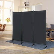 JAXPETY 6 Ft Modern Room Divider, Folding Privacy Screen with 3 Panels and Metal Standing, Portable Wall Partition for Home Office Separator, Black