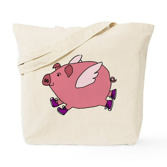 CafePress - Flying Pig With Sneakers Tote Bag - Unisex Canvas Tote Bag, Beige, 1-Piece