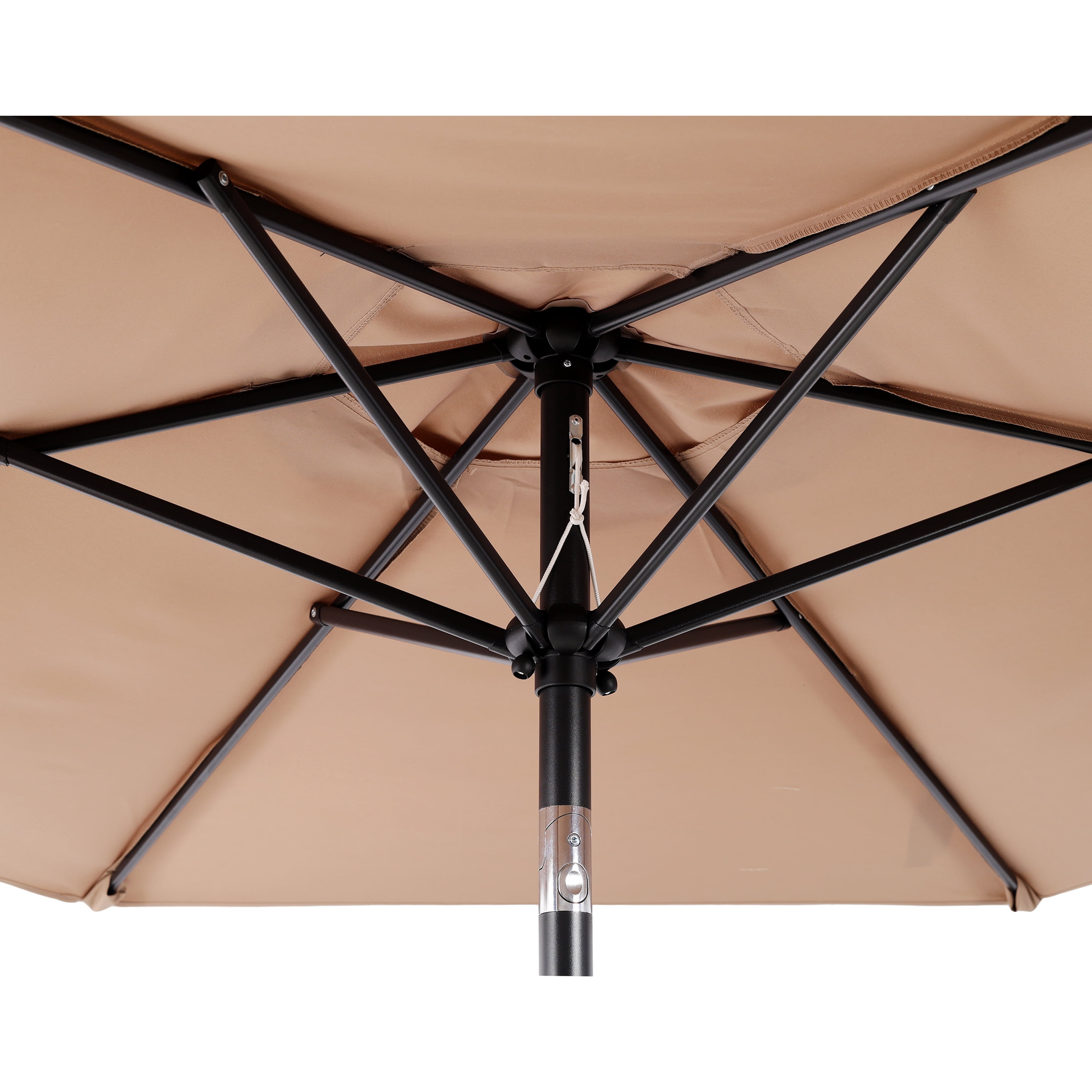 7.5FT Brown Outdoor Market Patio Umbrella with Crank & Push Button 45° Tilt, 6-Rib Iron Pole PA Waterproof Polyester Canopy for Garden Deck Pool Backyard, Base Not Included