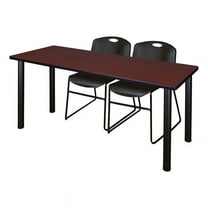Regency 72" x 24" Kee Table- Mahogany/ Black & 2 Stack Chairs- Black