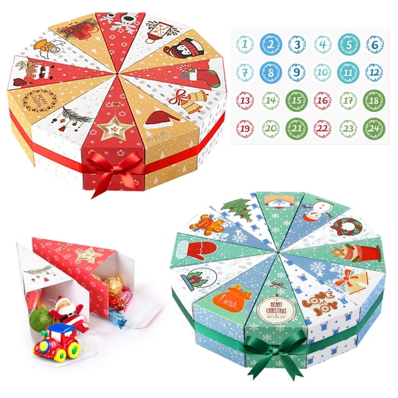 Naler 24 Christmas Advent Calendar Boxes to Fill, 24 Days Empty Advent Calendar for Christmas Goody Treat Boxes Small Ornament Gift Boxes - Ribbons and Number Stickers Included