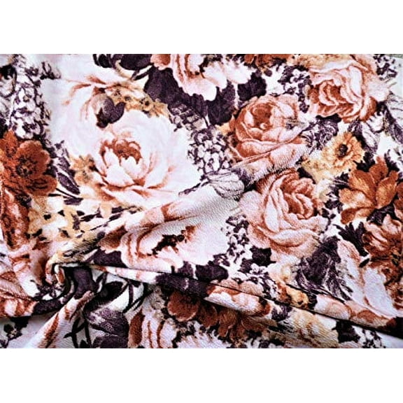Printed Liverpool Textured Fabric Stretch Burgundy Mauve Pink Auburn Floral K506