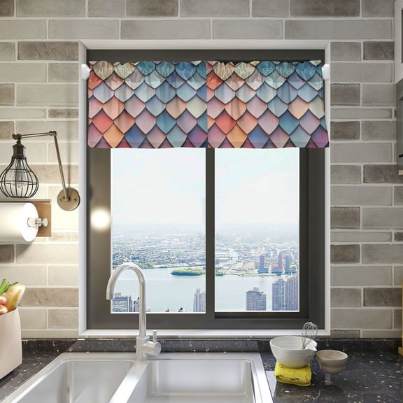 Yayeee Kitchen Valance Rod Pocket 54" x 18" Living Room Window Curtain, Blue Art Pattern