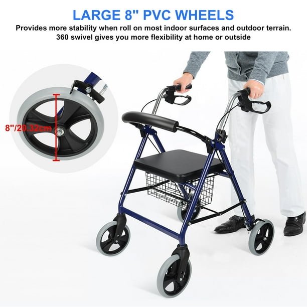 4 Wheel Rollator Walker with Seat Folding Aluminium Walker with