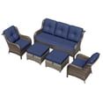 thumbnail image 6 of Meetleisure 5 Piece Wicker Patio Furniture Set, Rattan Chairs with 3-Seater Sofa, Ottomans, High Back, Deep Seating, Wide Armrest, Thick Cushions for Deck Porch, Dark Blue, 6 of 9