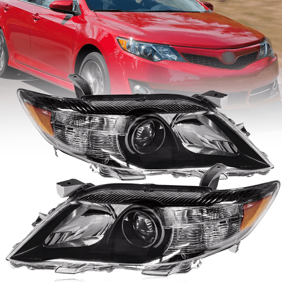 Left & Right Headlights For 2010-2011 Toyota Camry Sedan Black Clear Reflector