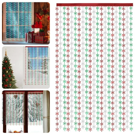 Image of Grofry 2Pcs Christmas Snowflake Tinsel Curtains，Christmas Window Treatments Curtains，Vibrant Color Sparkling Holiday Party Backdrop Curtains Photography Prop