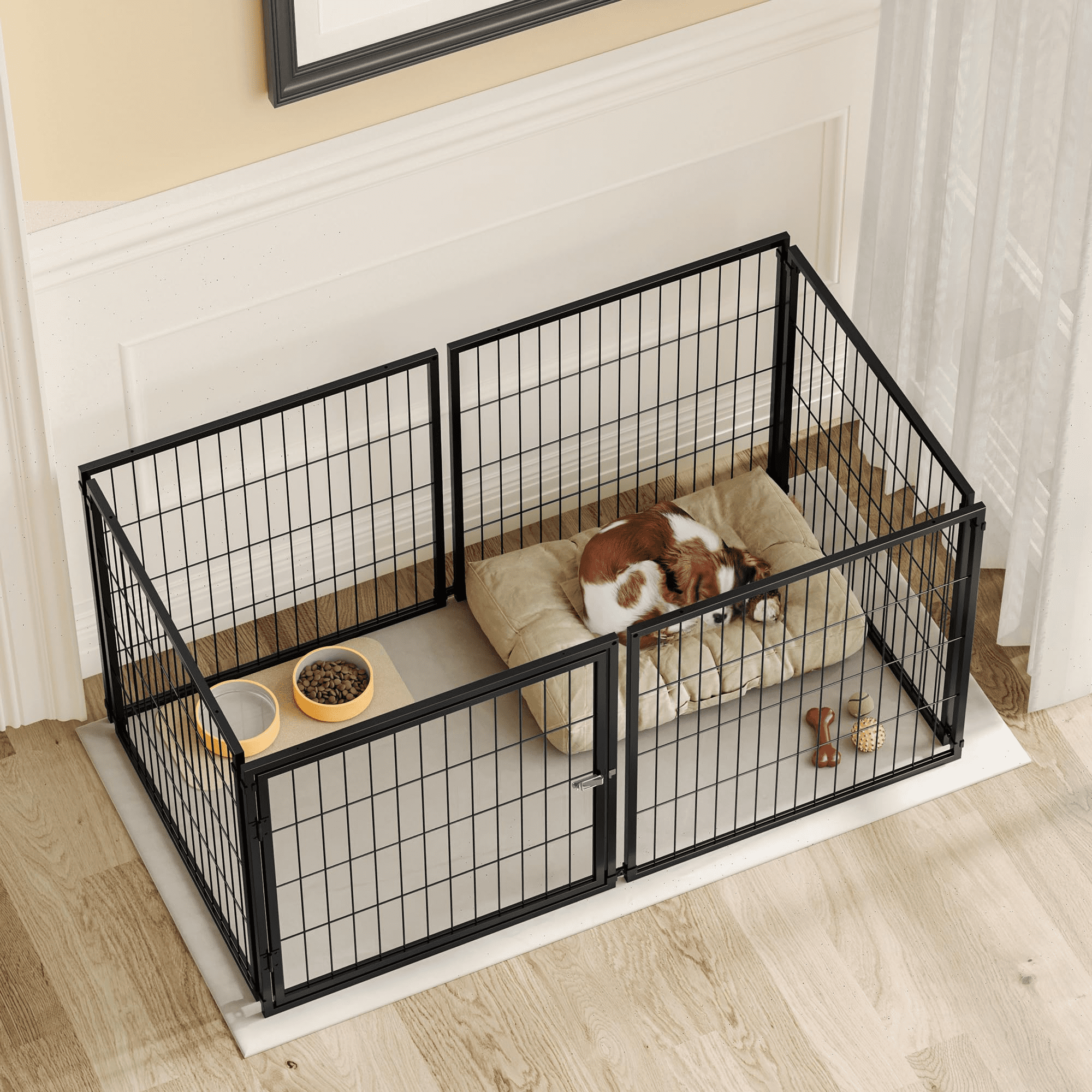 QNACPY Heavy-Duty Steel Dog Crate Furniture, 48" Metal Kennel Indoor,Extra Large Dogs Cage for Small/Medium/Large Dogs,End Table TV Stand,Black
